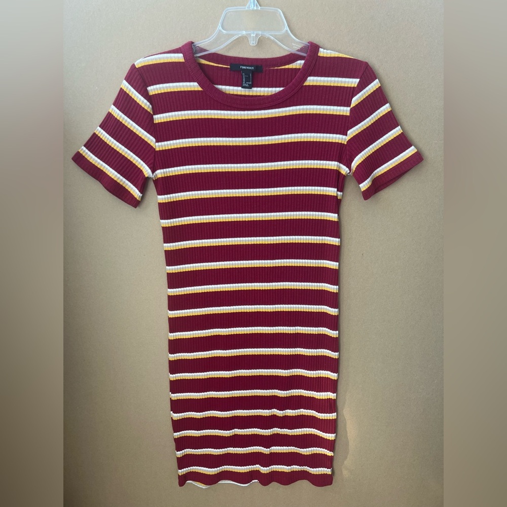 FOREVER 21 Dress Striped Red and Yellow Ribbed Fabric Size Large